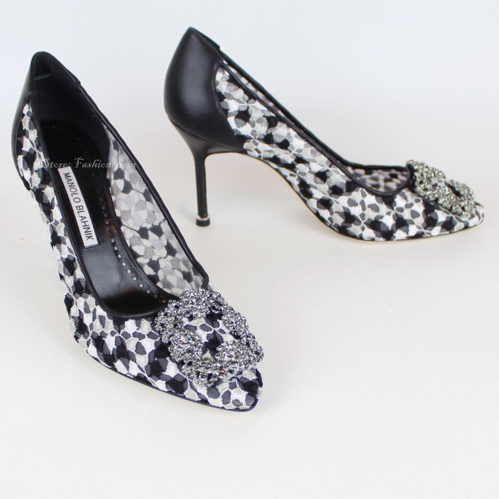 NEW MANOLO BLAHNIK Hangisi Mid-Heel Satin & Lace Pumps - Picture 3 of 13